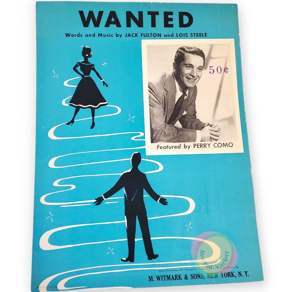 Wanted Sheet Music 1954 Perry Como Hit Jack Fulton Teal Cover
